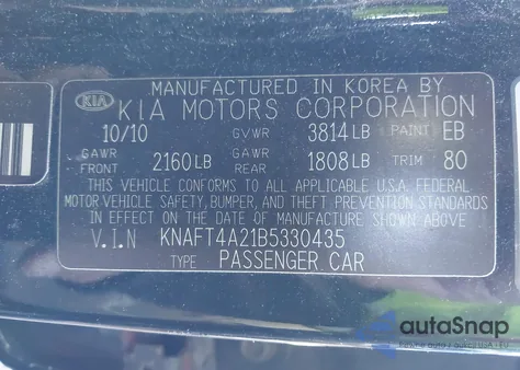 2011 Kia Forte Lx from USA, damaged, VIN KNAFT4A21B5330435